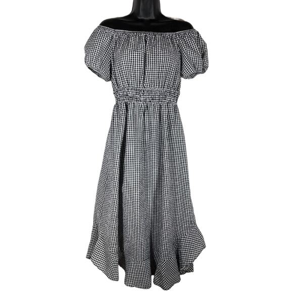 Treasure & Bond Women's Black Gingham Off The Shoulder Dress Convertible Medium - Picture 2 of 9